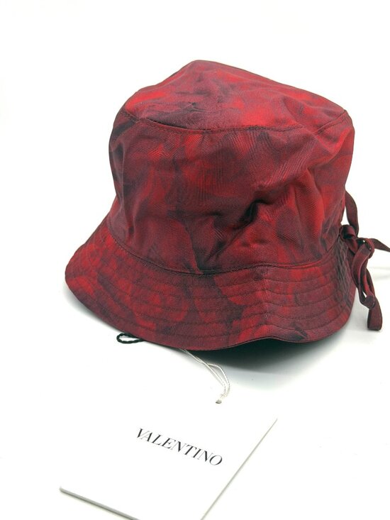 Valentino Garavani Nylon Red Floral Rose Print Bow Bucket Rain Hat main image 6